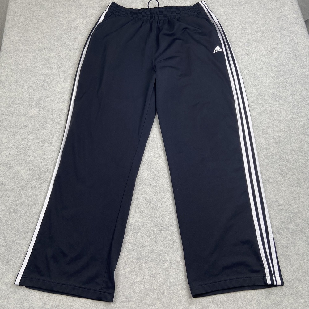 Adidas Pants Mens XL (33x29) Black Three Stripes Track Athletic Relaxed Pockets